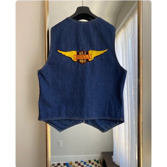 Vintage Mens Blue Denim Biker Vest • Fort Walton Beach Florida • Honda - Large - Picture 2 of 4